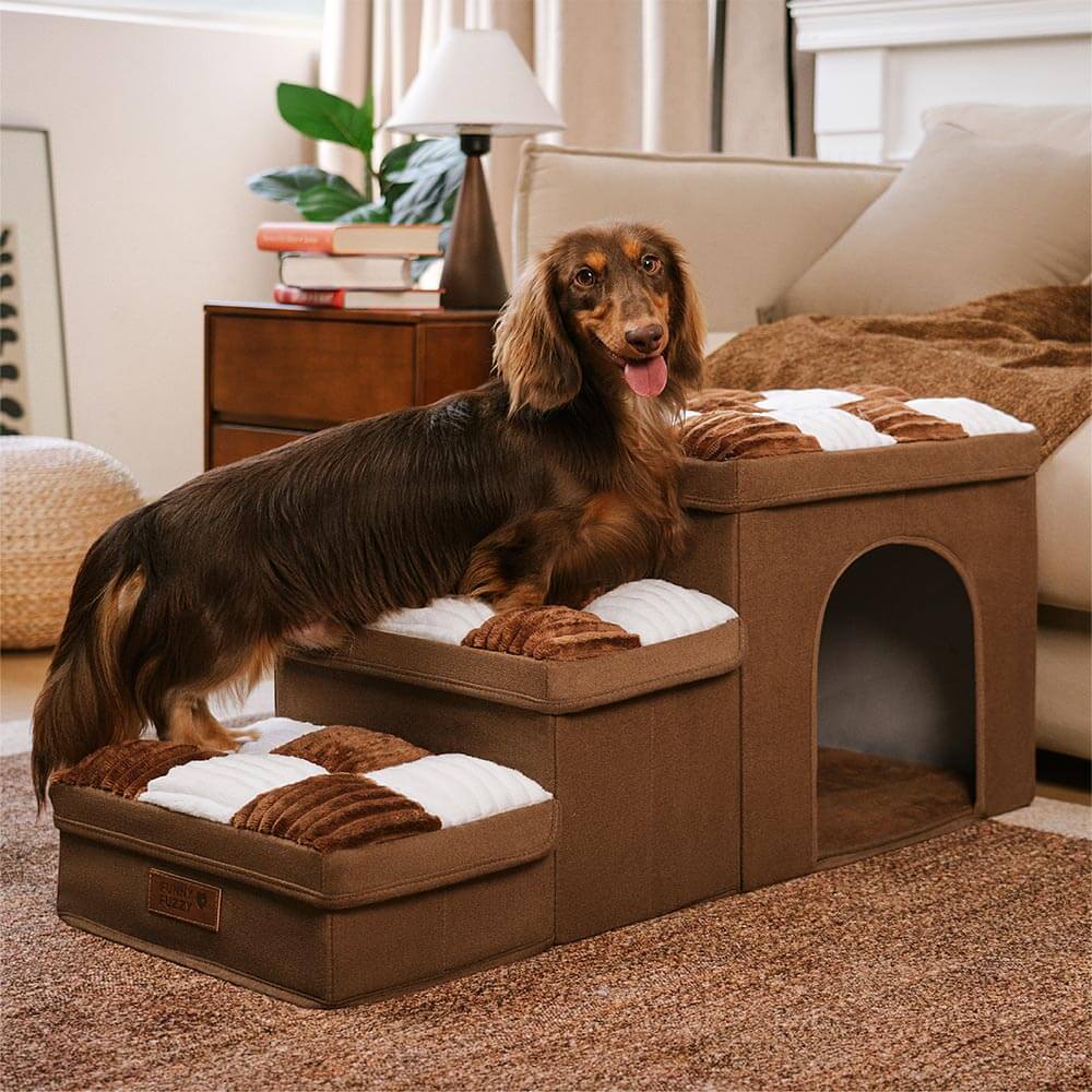 ✨Chessboard Plaid Handcrafted Dog Stairs with Storage - Multifunctional and Foldable🐶🏡