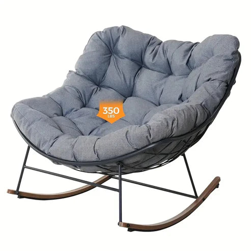 🔥【Summer Limited Time Offer】Grey Outdoor Papasan Rocking Chair with Cushion