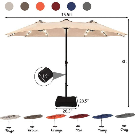 15 Ft Solar LED Patio Double-Sided Umbrella