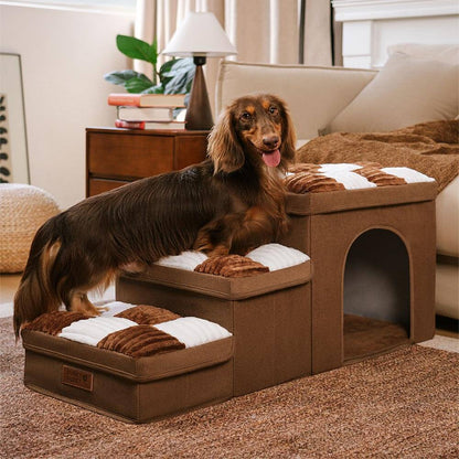 ✨Chessboard Plaid Handcrafted Dog Stairs with Storage - Multifunctional and Foldable🐶🏡