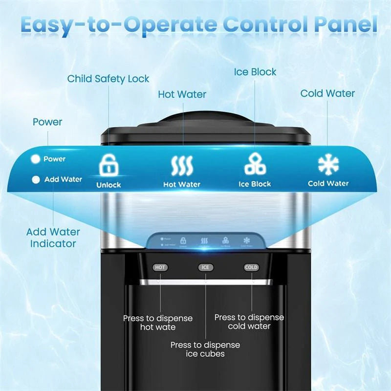 3-in-1 Water Cooler Dispenser with Ice Maker & Child Safety Lock for Home