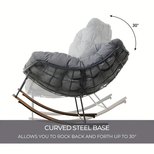 🔥【Summer Limited Time Offer】Grey Outdoor Papasan Rocking Chair with Cushion