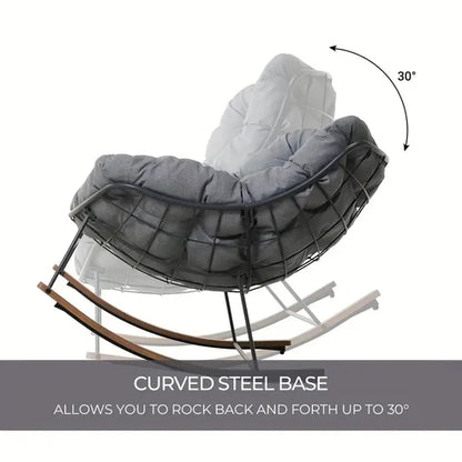 🔥【Summer Limited Time Offer】Grey Outdoor Papasan Rocking Chair with Cushion