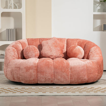Large Lounger Lazy Loveseat Chair, 64''W Bean Bag Sofa with Wrap-Around Backrest and 2 Pillows, Chenille Fabric Accent Floor Sofa