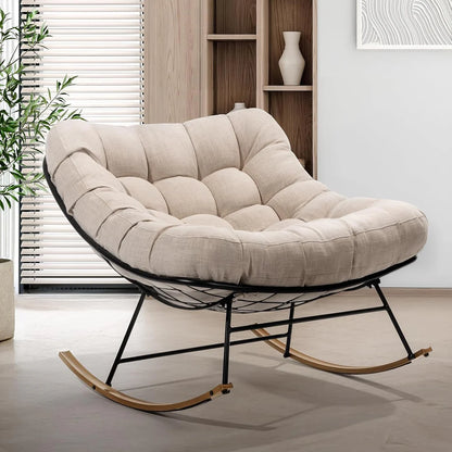 🔥【Summer Limited Time Offer】Grey Outdoor Papasan Rocking Chair with Cushion