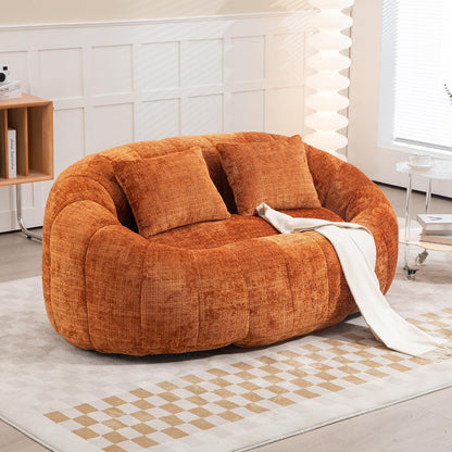 Large Lounger Lazy Loveseat Chair, 64''W Bean Bag Sofa with Wrap-Around Backrest and 2 Pillows, Chenille Fabric Accent Floor Sofa