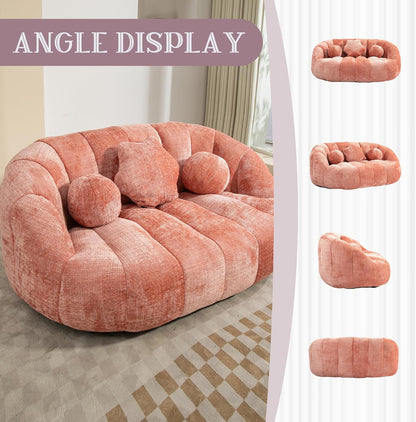 Large Lounger Lazy Loveseat Chair, 64''W Bean Bag Sofa with Wrap-Around Backrest and 2 Pillows, Chenille Fabric Accent Floor Sofa