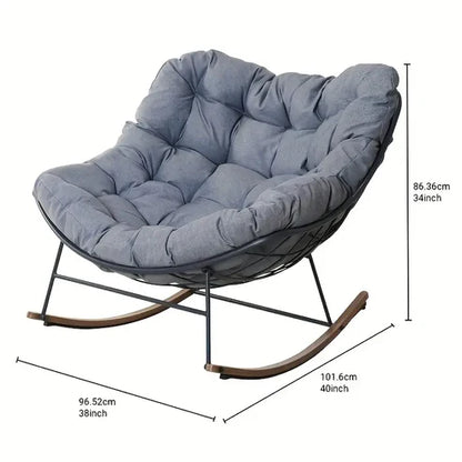 🔥【Summer Limited Time Offer】Grey Outdoor Papasan Rocking Chair with Cushion