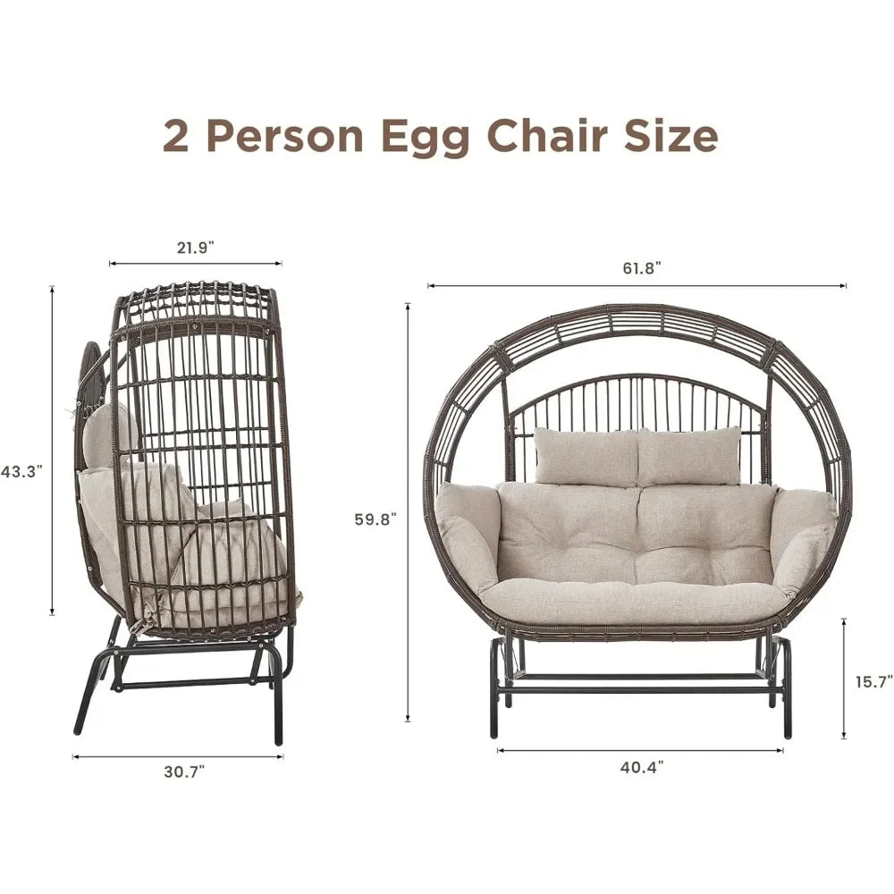 🔥【Summer limited time】2-Person Egg Chair Glider Rocking Chair, Outdoor sofa chair /Thicken Padded Cushions, Large Lounge Chair