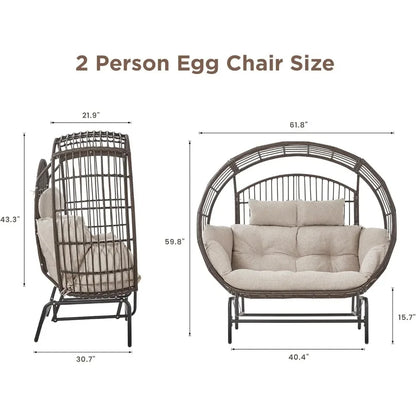 🔥【Summer limited time】2-Person Egg Chair Glider Rocking Chair, Outdoor sofa chair /Thicken Padded Cushions, Large Lounge Chair