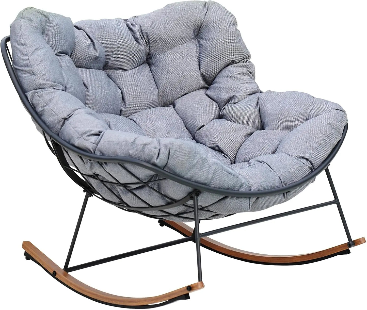 🔥【Summer Limited Time Offer】Grey Outdoor Papasan Rocking Chair with Cushion