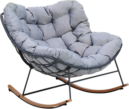 🔥【Summer Limited Time Offer】Grey Outdoor Papasan Rocking Chair with Cushion