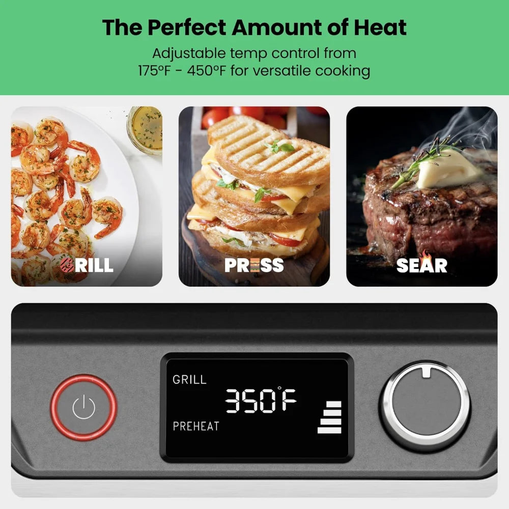 5-in-1 Digital Panini Press Grill Sandwich Maker and Griddle Grill with Removable, Reversible Safe Grilling Plates, Opens 180°