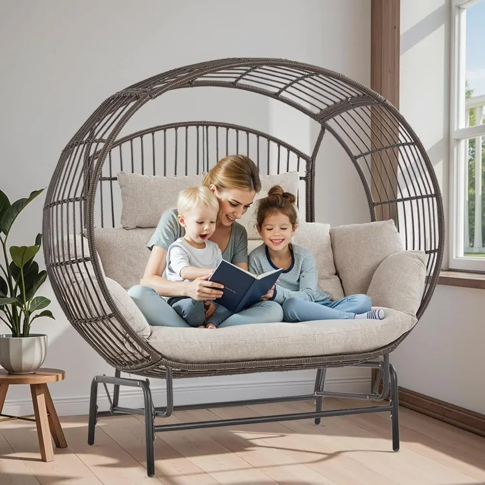 🔥【Summer limited time】2-Person Egg Chair Glider Rocking Chair, Outdoor sofa chair /Thicken Padded Cushions, Large Lounge Chair
