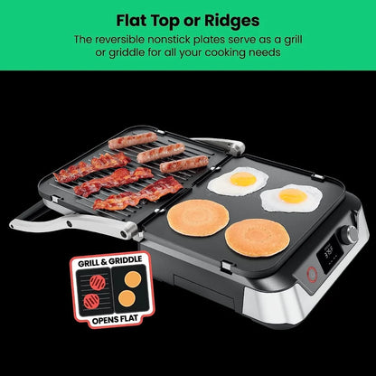 5-in-1 Digital Panini Press Grill Sandwich Maker and Griddle Grill with Removable, Reversible Safe Grilling Plates, Opens 180°