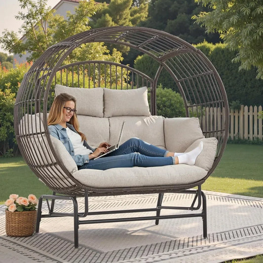 🔥【Summer limited time】2-Person Egg Chair Glider Rocking Chair, Outdoor sofa chair /Thicken Padded Cushions, Large Lounge Chair
