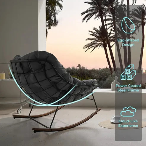 🔥【Summer Limited Time Offer】Grey Outdoor Papasan Rocking Chair with Cushion