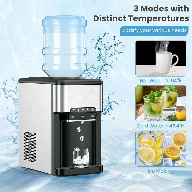 3-in-1 Water Cooler Dispenser with Ice Maker & Child Safety Lock for Home